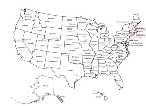 Us Map With Capitals Printable